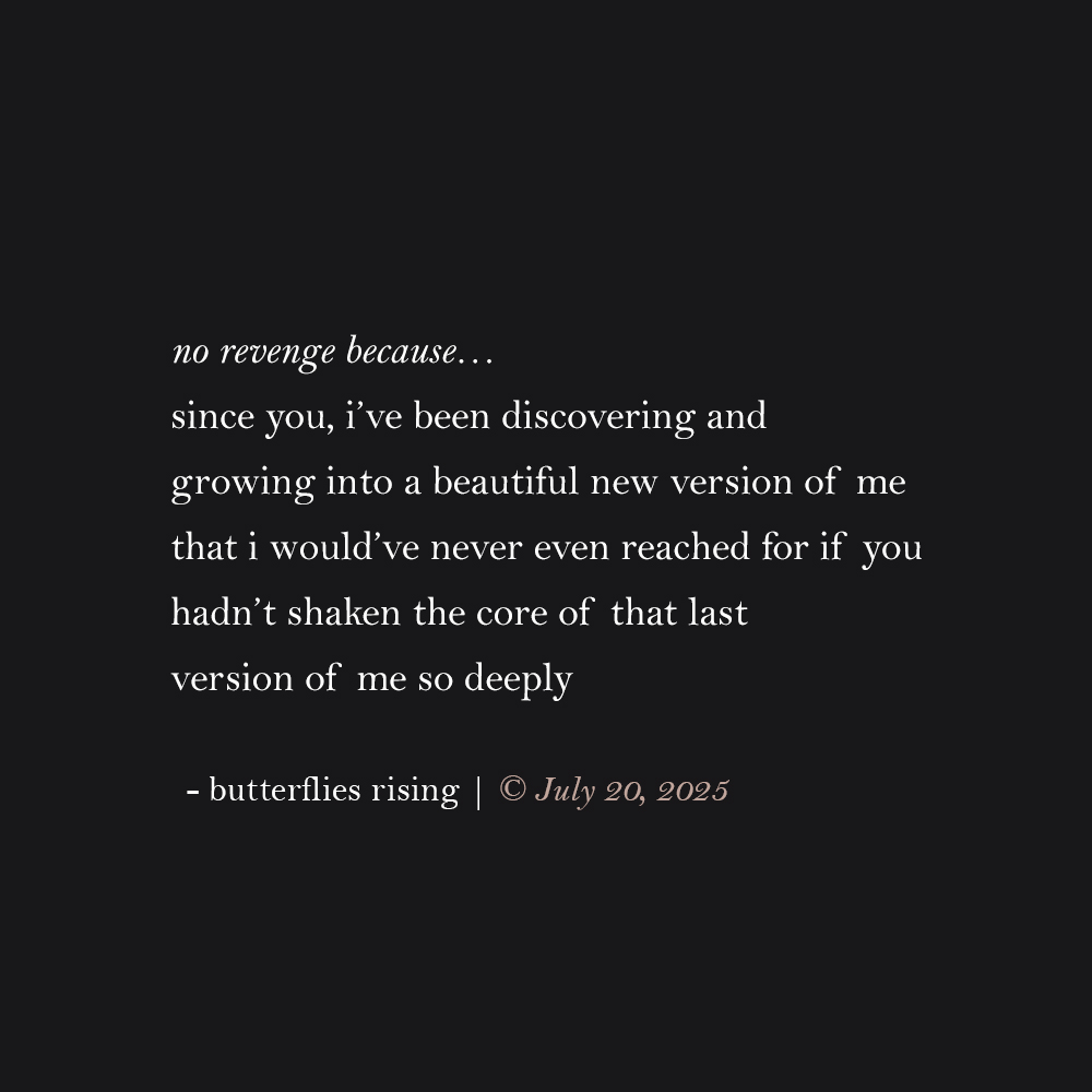 no revenge because… since you, i've been discovering