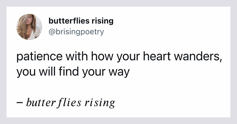 patience with how your heart wanders… you will find your way. – butterflies rising
