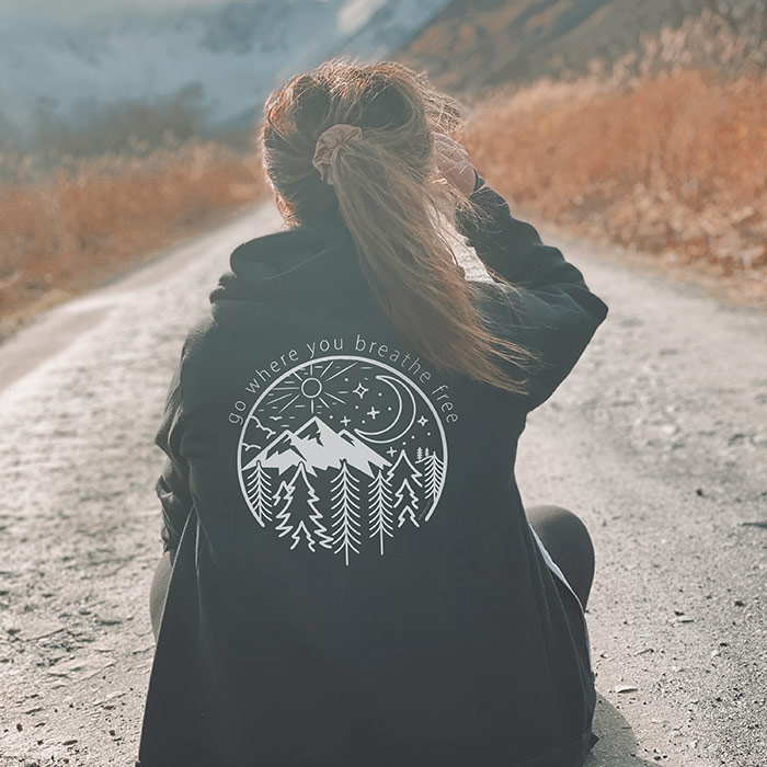 go where you breathe free zip hoodie - butterflies rising quote
